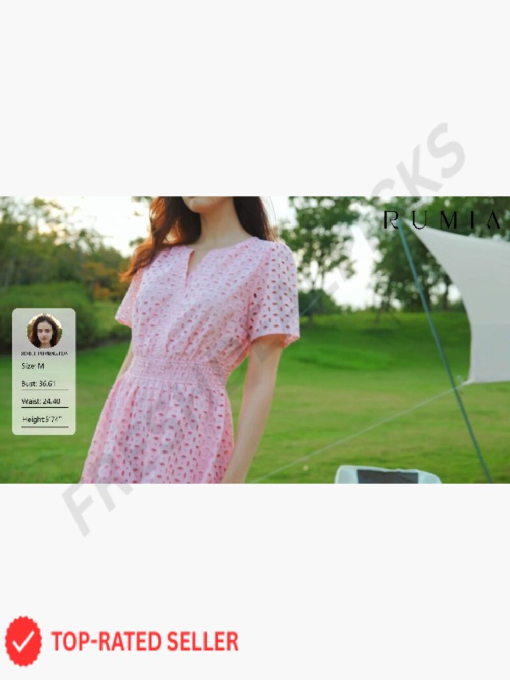 Summer V Neck Eyelet Lace A Line Mini Dress Short Puff Sleeve Ruffle Hem - Picture 7 of 7